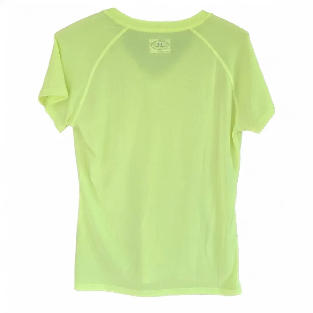 NWT Under Armour Womens Medium HeatGear V-Neck Semi-Fitted Shirt Neon Yellow - Picture 2 of 10